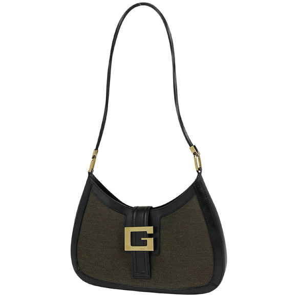 Gucci Brown Canvas Black Shoulder Bag - Picture 1 of 7